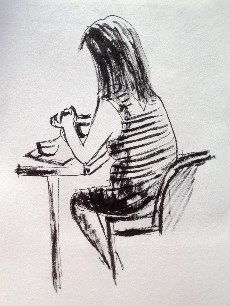 lady eating in ink and sketchbook